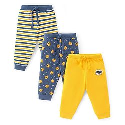 Babyhug Cotton Full Length Lounge Pant Striped & Tiger Printed Pack of 3 - Yellow & Navy Blue
