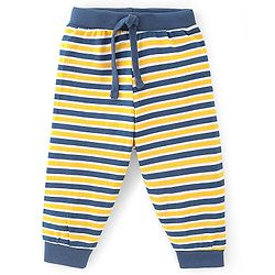 Babyhug Cotton Full Length Lounge Pant Striped & Tiger Printed Pack of 3 - Yellow & Navy Blue