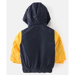 Babyhug Woven Full Sleeves Hooded Jacket With Tiger Patch - Navy Blue & White