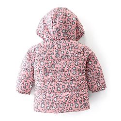 Babyhug Woven Full Sleeves Hooded Quilted Jacket Leopard Print - Pink