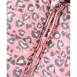 Babyhug Woven Full Sleeves Hooded Quilted Jacket Leopard Print - Pink