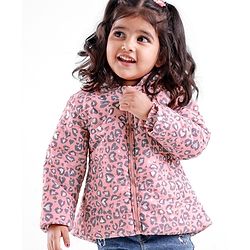 Babyhug Woven Full Sleeves Hooded Quilted Jacket Leopard Print - Pink