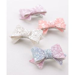 Babyhug Free Size Hair Pins And Clips  With Bow Applique Pack Of 4- Multicolor
