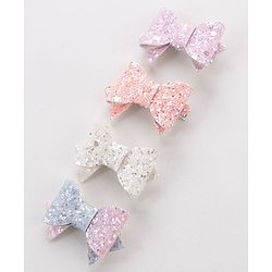 Babyhug Free Size Hair Pins And Clips  With Bow Applique Pack Of 4- Multicolor