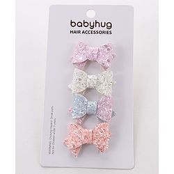 Babyhug Free Size Hair Pins And Clips  With Bow Applique Pack Of 4- Multicolor