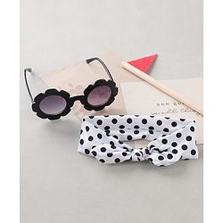 Babyhug Free Size Headband With Bow Applique & Sunglasses - Black