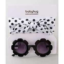 Babyhug Free Size Headband With Bow Applique & Sunglasses - Black