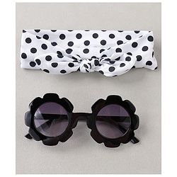 Babyhug Free Size Headband With Bow Applique & Sunglasses - Black