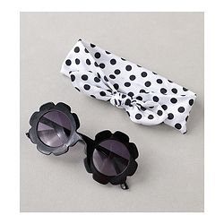 Babyhug Free Size Headband With Bow Applique & Sunglasses - Black