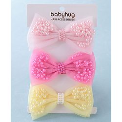 Babyhug Free Size  Headbands With Bow Design Pack of 3- Multicolor