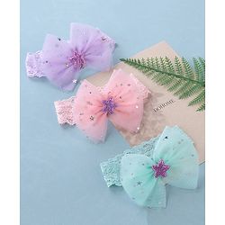 Babyhug Free Size Lace Headbands with Bow & Star Applique Pack of 3 - Multicolor