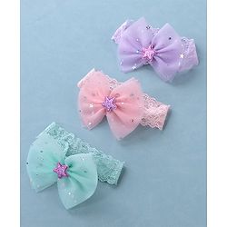 Babyhug Free Size Lace Headbands with Bow & Star Applique Pack of 3 - Multicolor