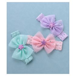 Babyhug Free Size Lace Headbands with Bow & Star Applique Pack of 3 - Multicolor