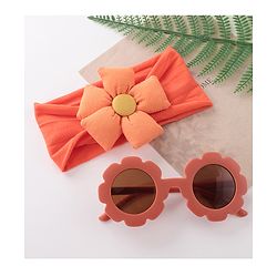 Babyhug Free Size Headband With Flower Applique & Sunglasses - Orange