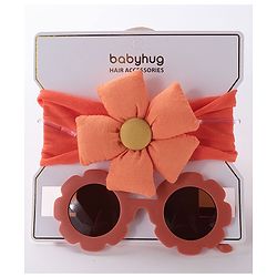 Babyhug Free Size Headband With Flower Applique & Sunglasses - Orange