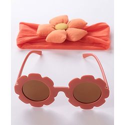 Babyhug Free Size Headband With Flower Applique & Sunglasses - Orange