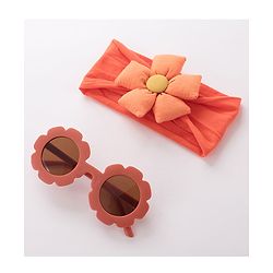Babyhug Free Size Headband With Flower Applique & Sunglasses - Orange