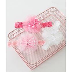 Babyhug Free Size Lace Headbands with Bow & Beads Pack of 3 - Multicolor