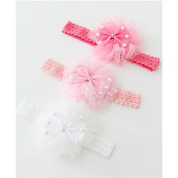 Babyhug Free Size Lace Headbands with Bow & Beads Pack of 3 - Multicolor
