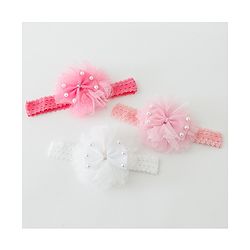 Babyhug Free Size Lace Headbands with Bow & Beads Pack of 3 - Multicolor
