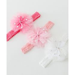 Babyhug Free Size Lace Headbands with Bow & Beads Pack of 3 - Multicolor
