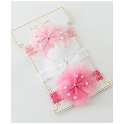 Babyhug Free Size Lace Headbands with Bow & Beads Pack of 3 - Multicolor