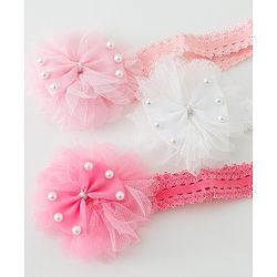 Babyhug Free Size Lace Headbands with Bow & Beads Pack of 3 - Multicolor
