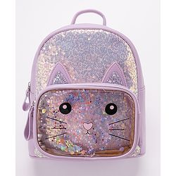 Babyhug Fashion Backpack With Kitty Face Design - Purple