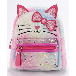Babyhug Fashion Backpack With Kitty Face Design & Bow - Mulitcolor
