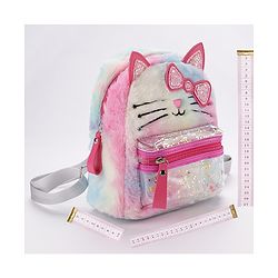 Babyhug Fashion Backpack With Kitty Face Design & Bow - Mulitcolor