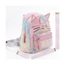 Babyhug Fashion Backpack With Kitty Face Design & Bow - Mulitcolor