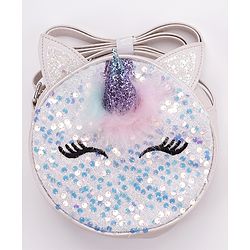 Babyhug Sling Bag Unicorn Print- Silver