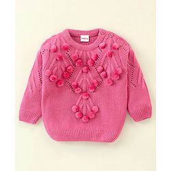Babyhug Full Sleeves Sweater With Cable Knit Design - Fushia