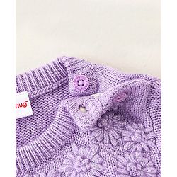 Babyhug Full Sleeves Sweater With Cable Knit Floral Design - Purple