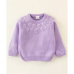 Babyhug Full Sleeves Sweater With Cable Knit Floral Design - Purple