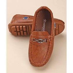 Cute Walk by Babyhug Slip On Solid Formal & Partywear Shoes with Chain Applique - Brown
