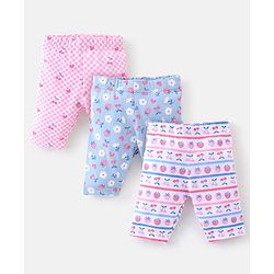 Babyhug Cotton Lycra Three Fourth Leggings Checks & Floral Print Pack Of 3- Pink & Blue
