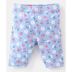 Babyhug Cotton Lycra Three Fourth Leggings Checks & Floral Print Pack Of 3- Pink & Blue