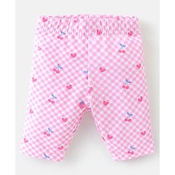 Babyhug Cotton Lycra Three Fourth Leggings Checks & Floral Print Pack Of 3- Pink & Blue