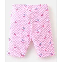 Babyhug Cotton Lycra Three Fourth Leggings Checks & Floral Print Pack Of 3- Pink & Blue