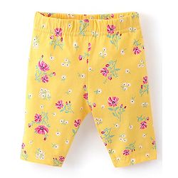 Babyhug Cotton Single Jersey Knit Capri Length Leggings Floral Print Pack of 3 - Green Pink & Yellow