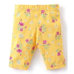 Babyhug Cotton Single Jersey Knit Capri Length Leggings Floral Print Pack of 3 - Green Pink & Yellow