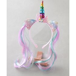 Babyhug Hair Band With Extensions With Unicorn Applique - Muliticolor