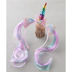 Babyhug Hair Band With Extensions With Unicorn Applique - Muliticolor