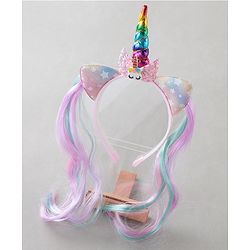 Babyhug Hair Band With Extensions With Unicorn Applique - Muliticolor