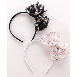 Babyhug Free Size Hair Bands with Bow Applique Pack of 2 -Black & White
