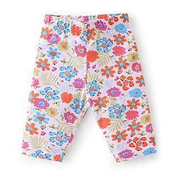 Babyhug Cotton Lycra Three Fourth Length Leggings Stripes & Floral Print Pack of 3- Red Pink & White