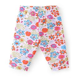 Babyhug Cotton Lycra Three Fourth Length Leggings Stripes & Floral Print Pack of 3- Red Pink & White