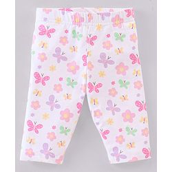 Babyhug Cotton Three Fourth Lycra Leggings Dot & Butterfly Print Pack of 3- Purple White & Yellow