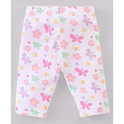 Babyhug Cotton Three Fourth Lycra Leggings Dot & Butterfly Print Pack of 3- Purple White & Yellow